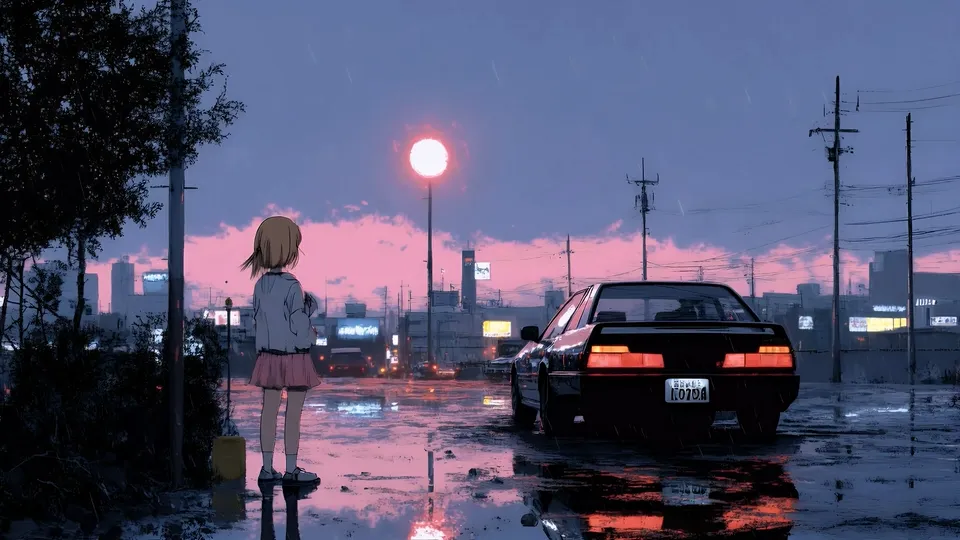 Anime Girl Near Car Live Wallpaper 4K