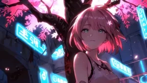 Alone Under Neon Sakura Live Wallpaper 4K