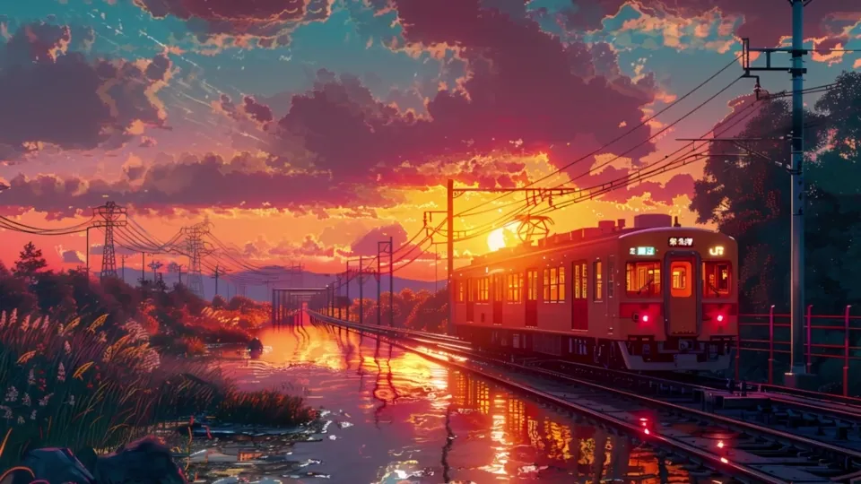 Orange Train at Sunset Live Wallpaper
